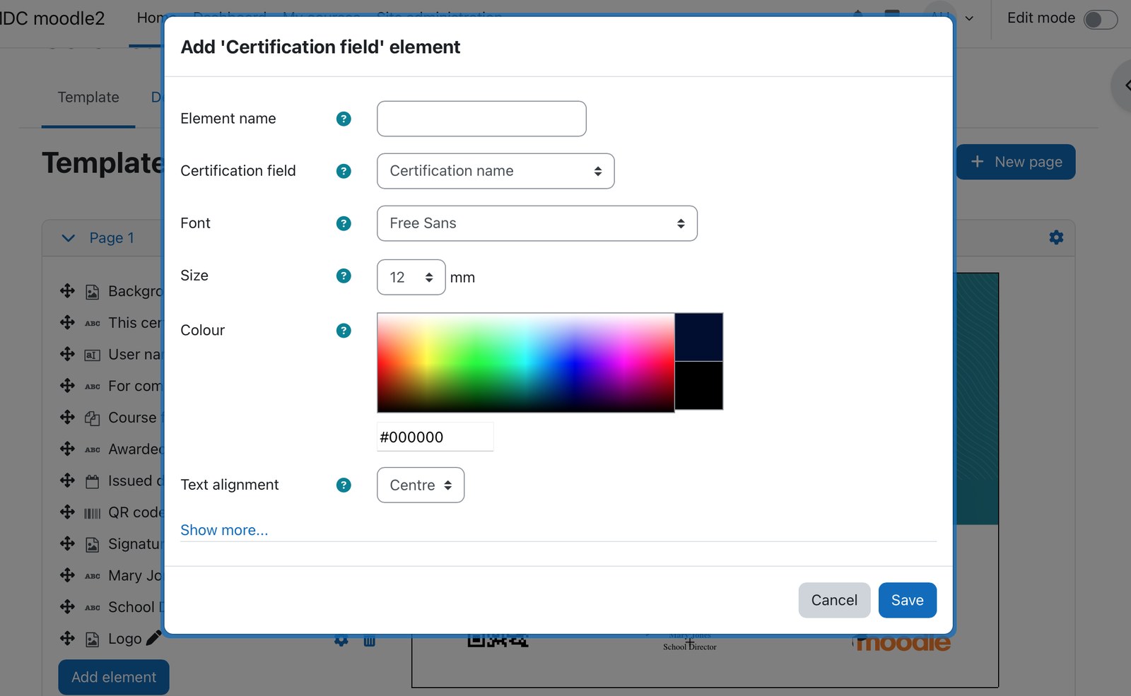 Certification fields for Certificate plugin