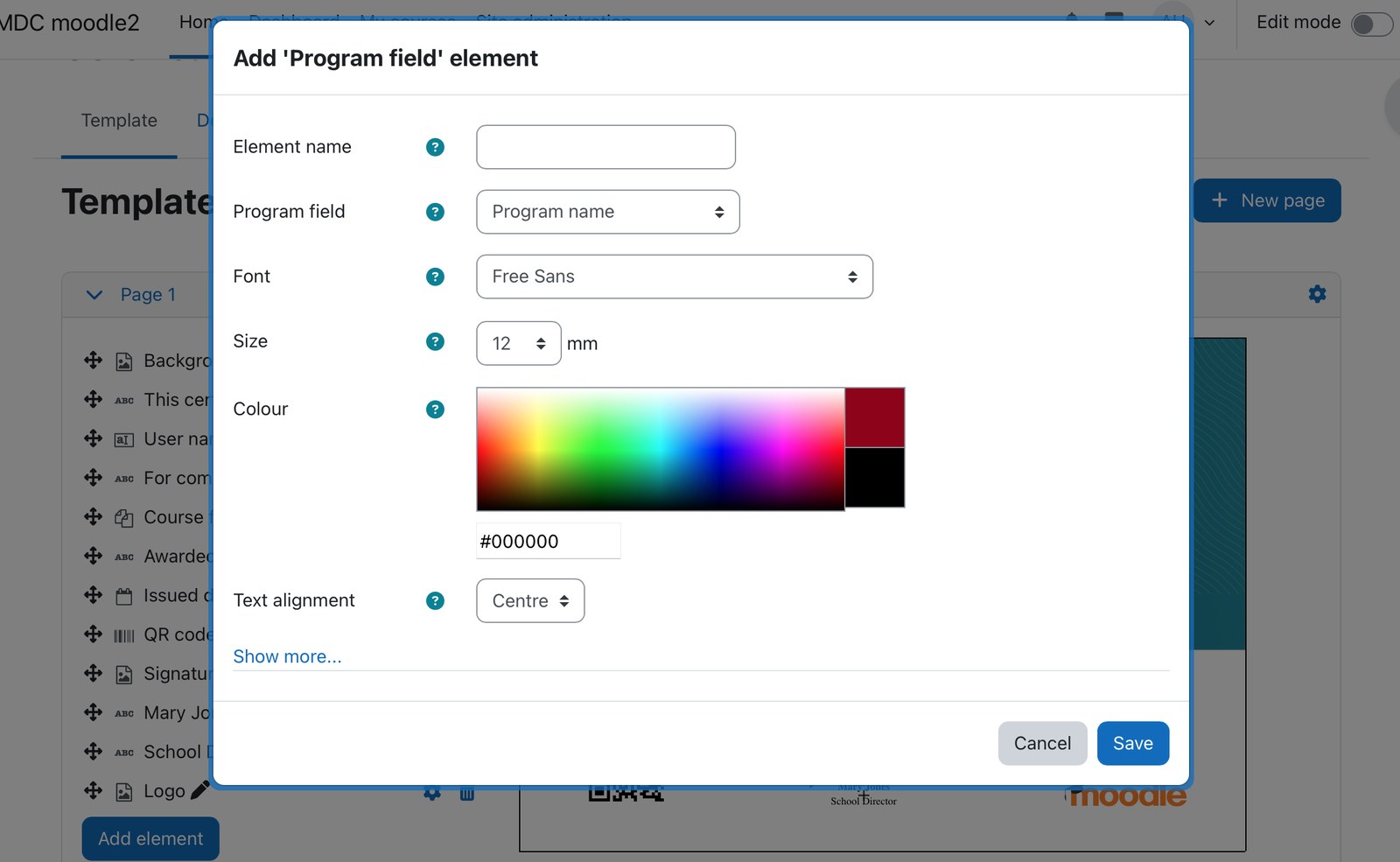 Program fields for Certificate plugin