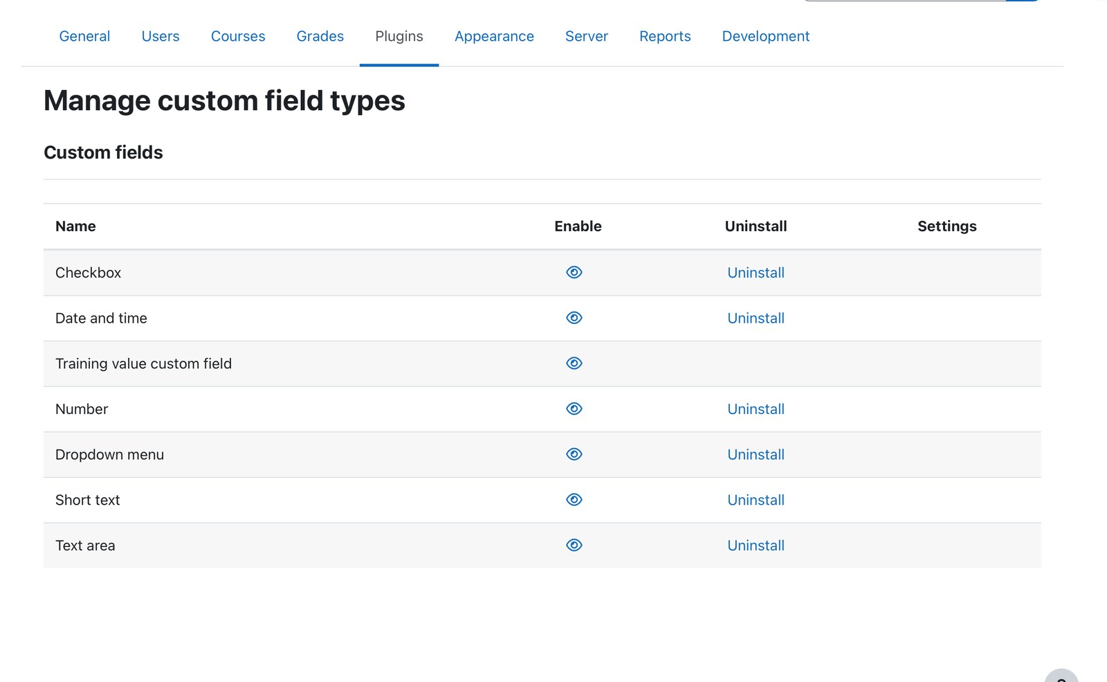 Training credits custom field