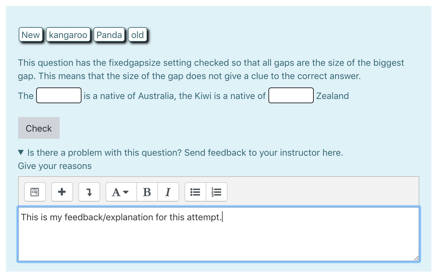 Interactive with explanation question behaviour config