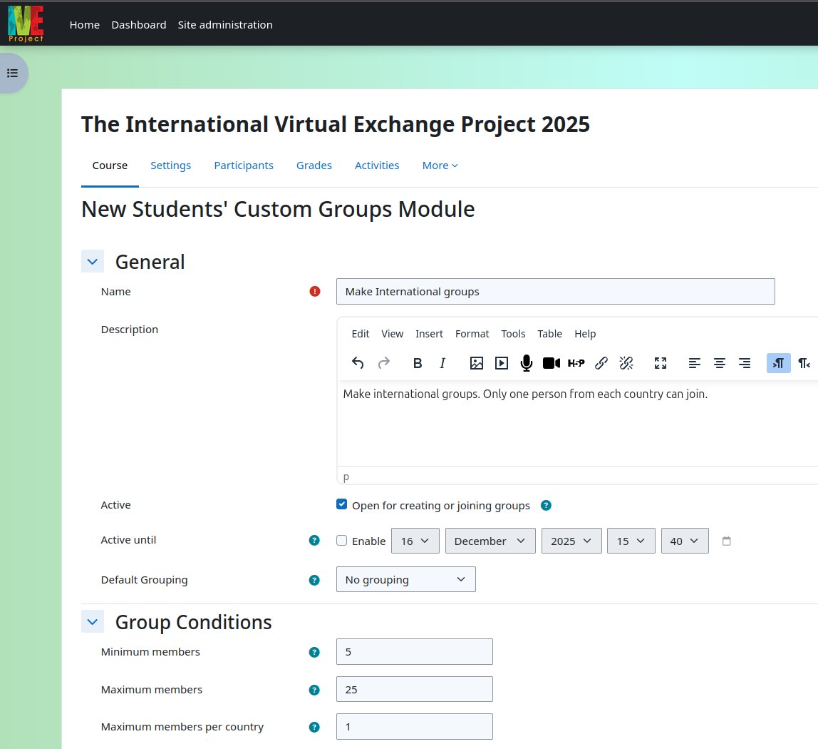 International Student Custom Groups