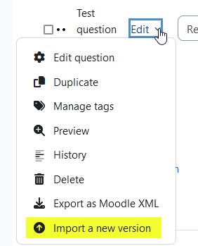 Import question as new version