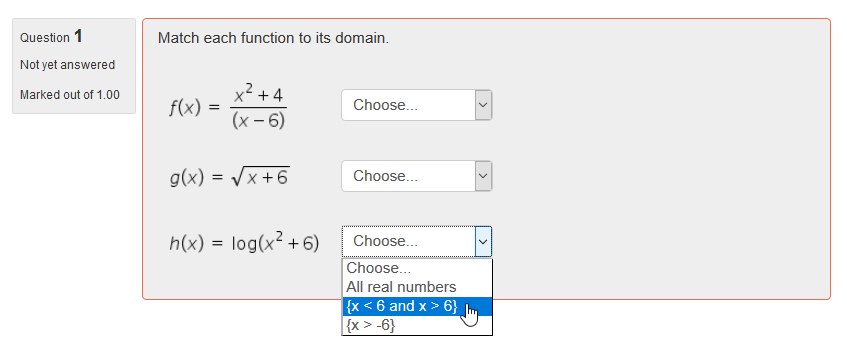 Wiris Quizzes Matching question type